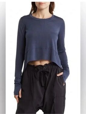 Free people movement long sleeve tempo blue gray tee